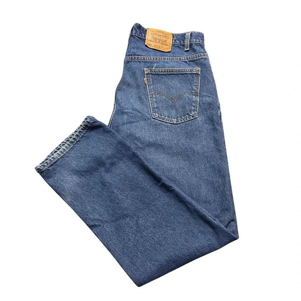 Vintage Orange Tab 505 Regular Straight Jeans Mens 40x32 Blue Levis Made in USA